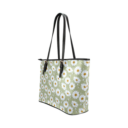 Daisy Yellow Print Pattern Leather Tote Bag