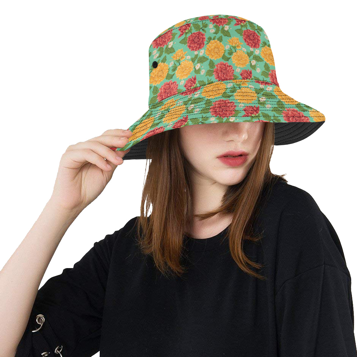 Dahlia Pattern Print Design DH011 Unisex Bucket Hat