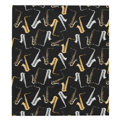Saxophone Pattern Print Design 01 Premium Quilt