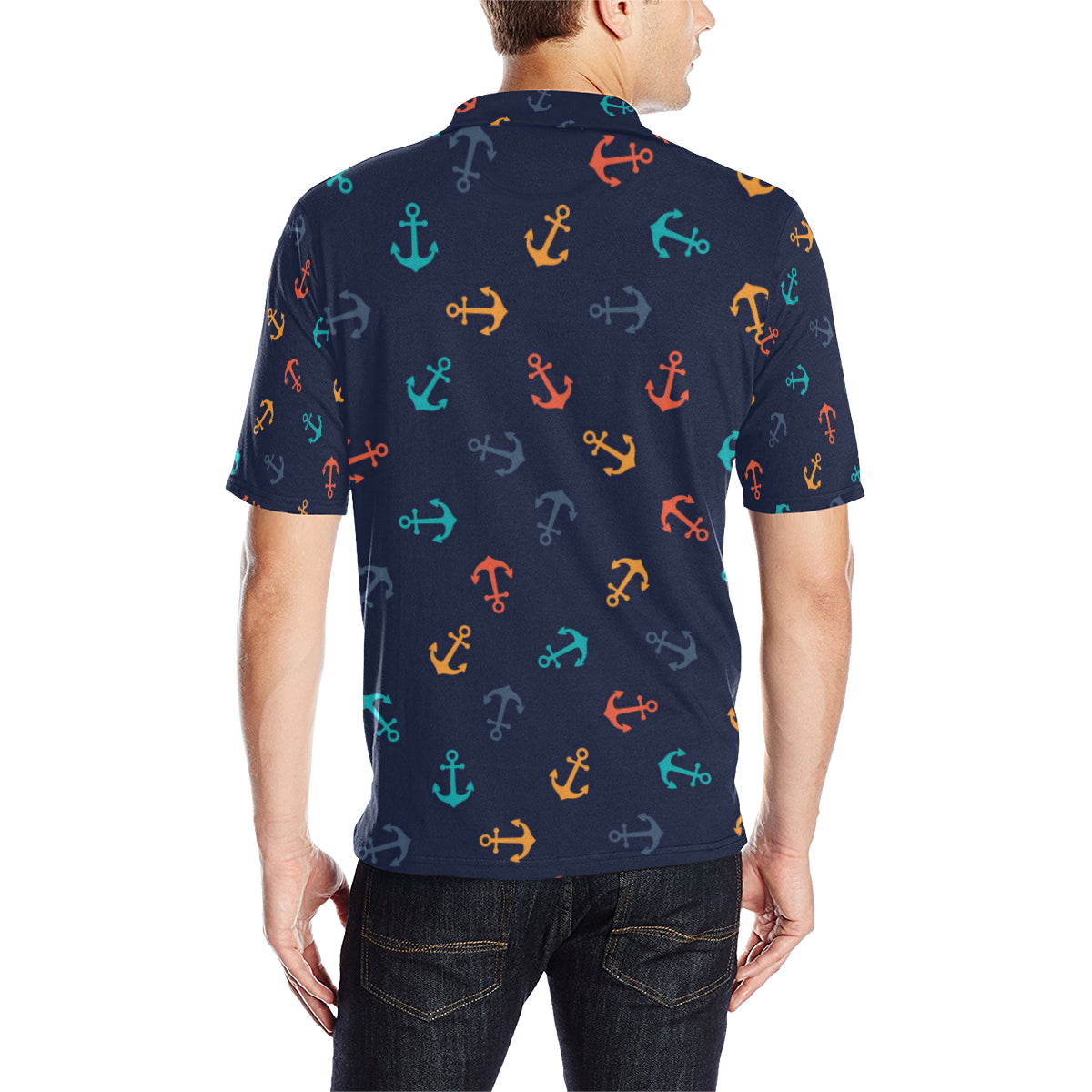 Anchor Pattern Print Design 05 Men Polo Shirt