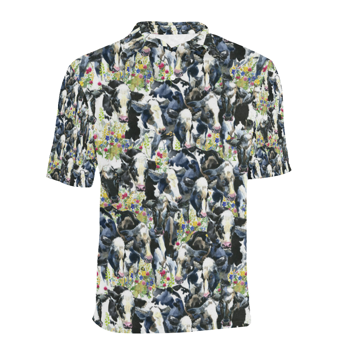 Cow Watercolor Print Pattern Men Polo Shirt