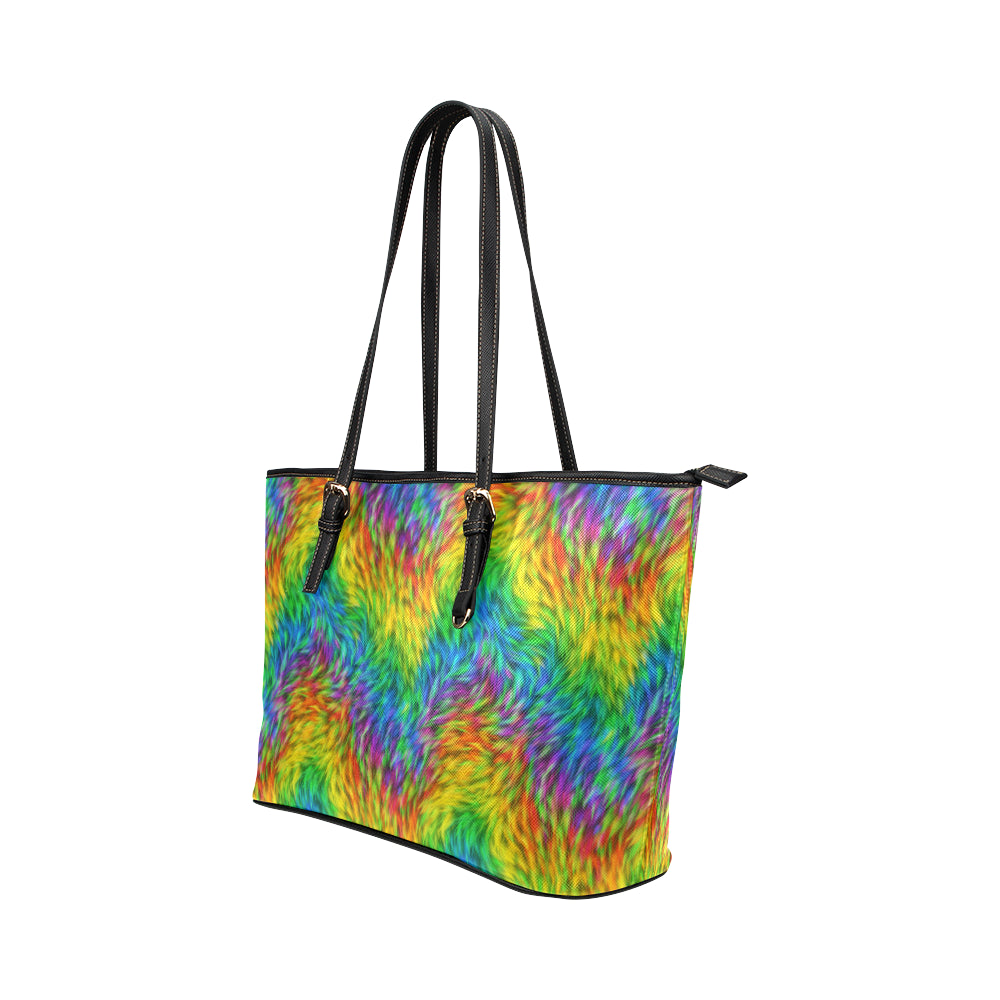 Rainbow Fur Design Print Leather Tote Bag