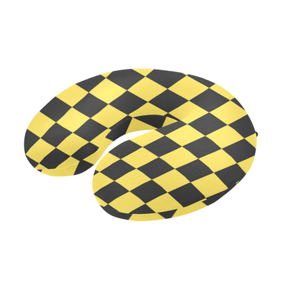 Checkered Yellow Pattern Print Design 03 U-Shaped Travel Neck Pillow