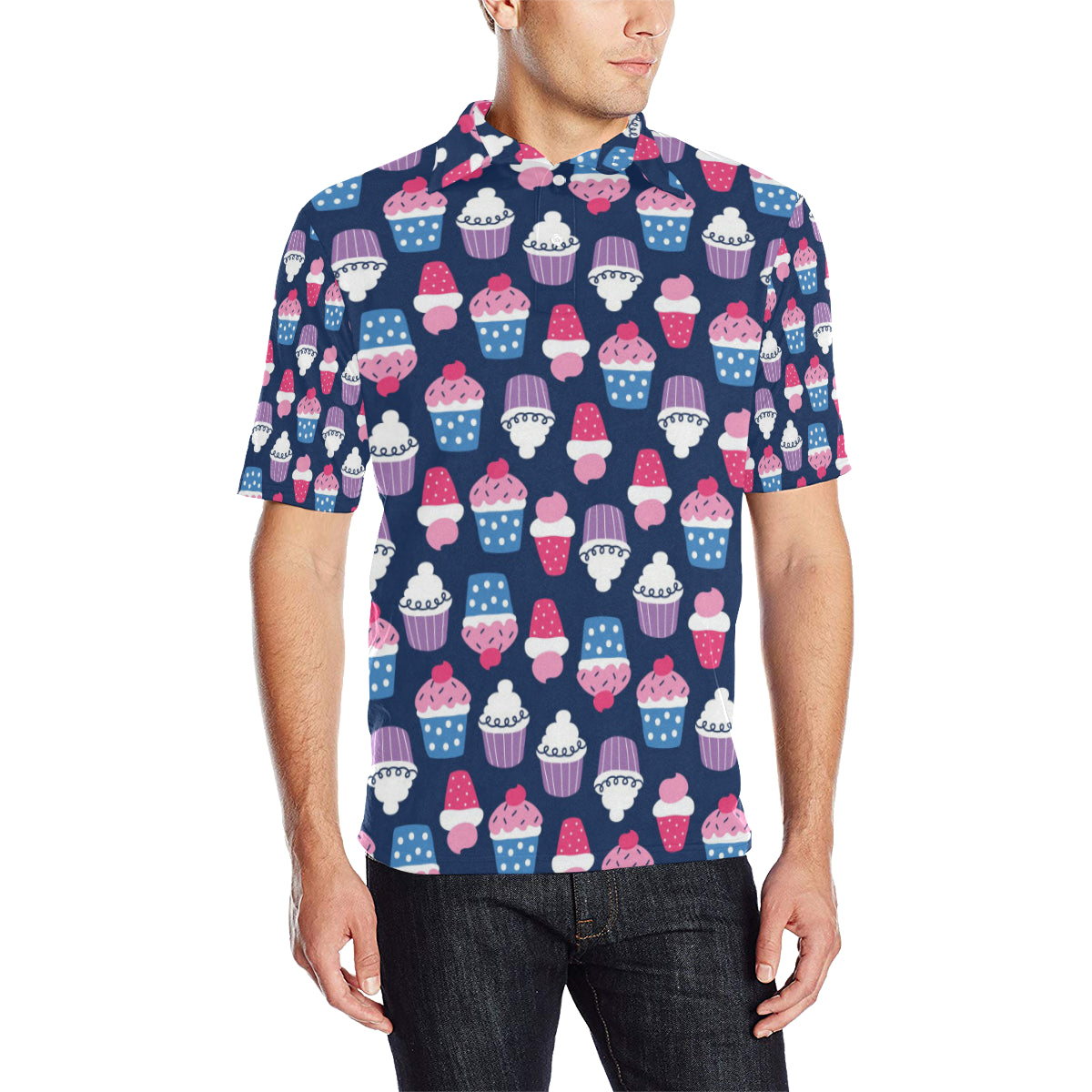 Cupcake Pattern Print Design CP04 Men Polo Shirt