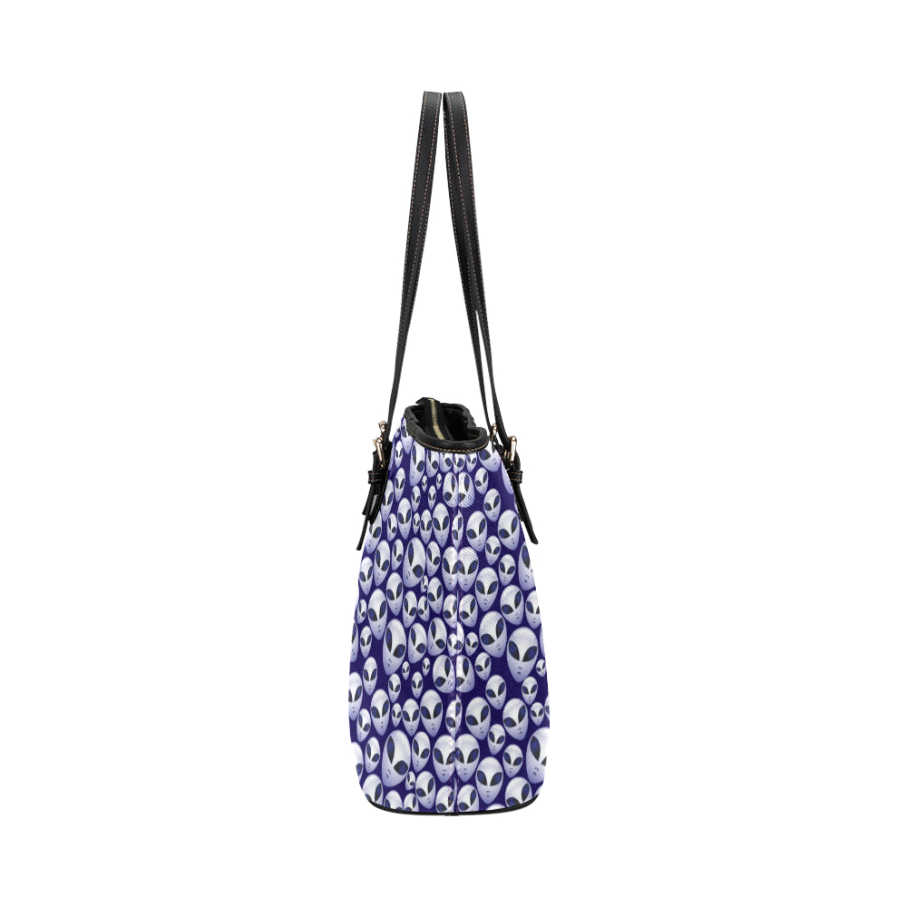 Alien Head Extraterrestrial Leather Tote Bag