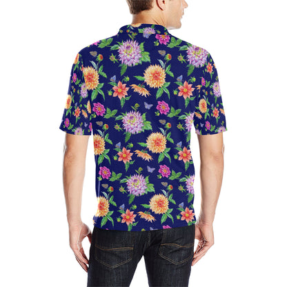 Dahlia Pattern Print Design DH010 Men Polo Shirt