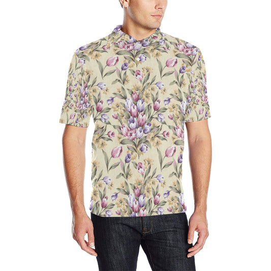 Tulip Pattern Print Design TP04 Men Polo Shirt