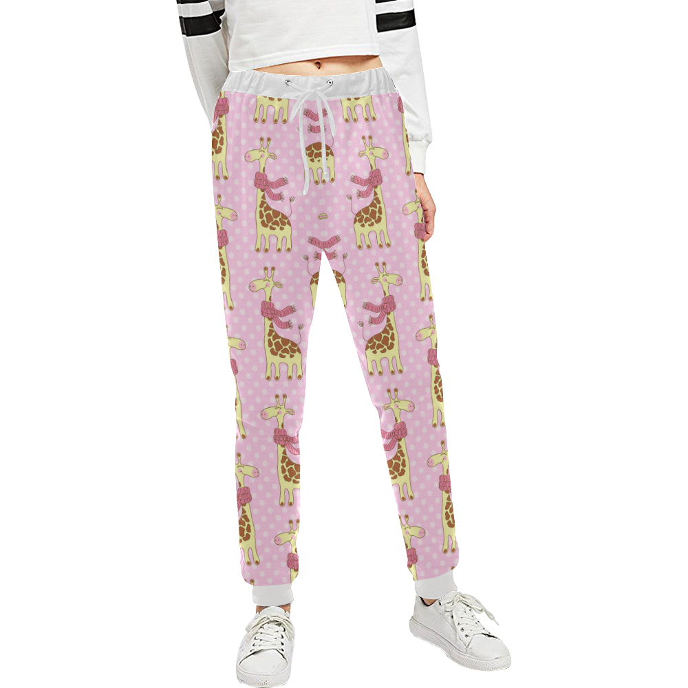Giraffe Cute Pink Polka Dot Print Unisex Sweatpants