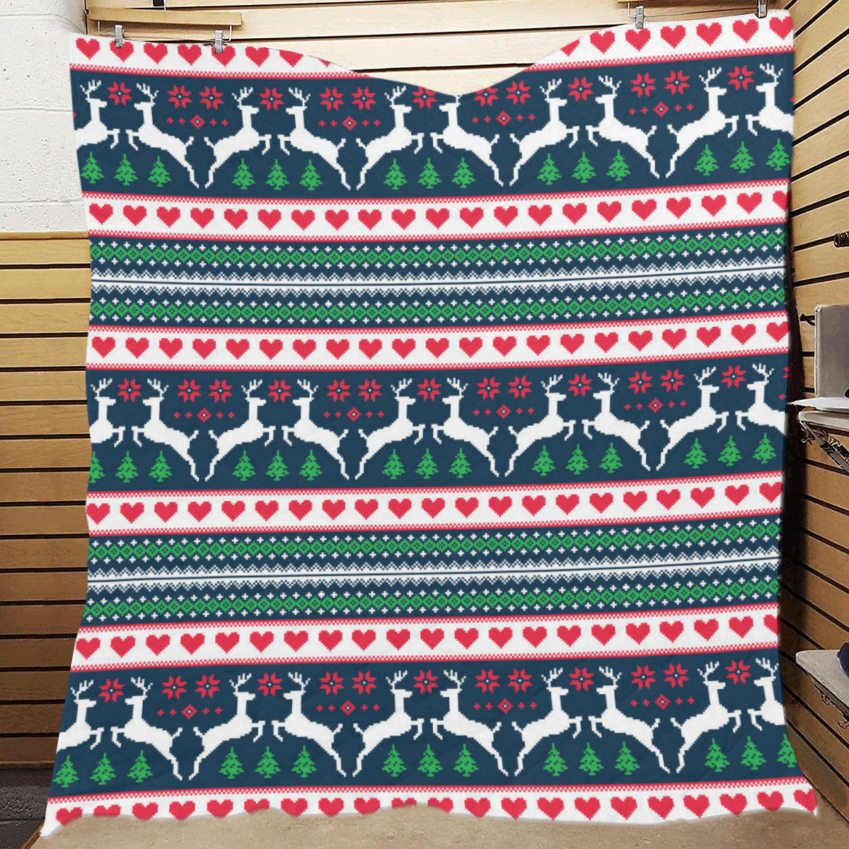Reindeer Pattern Print Design 03 Premium Quilt