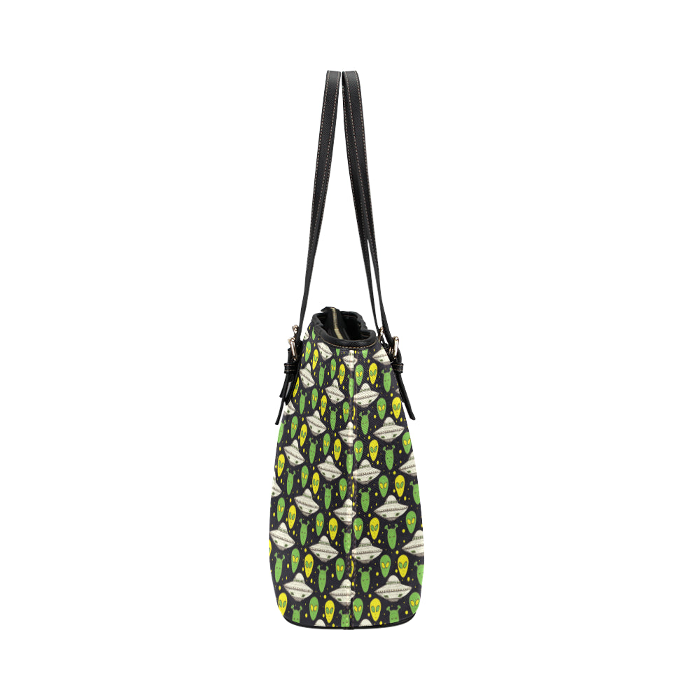 Alien UFO Pattern Leather Tote Bag