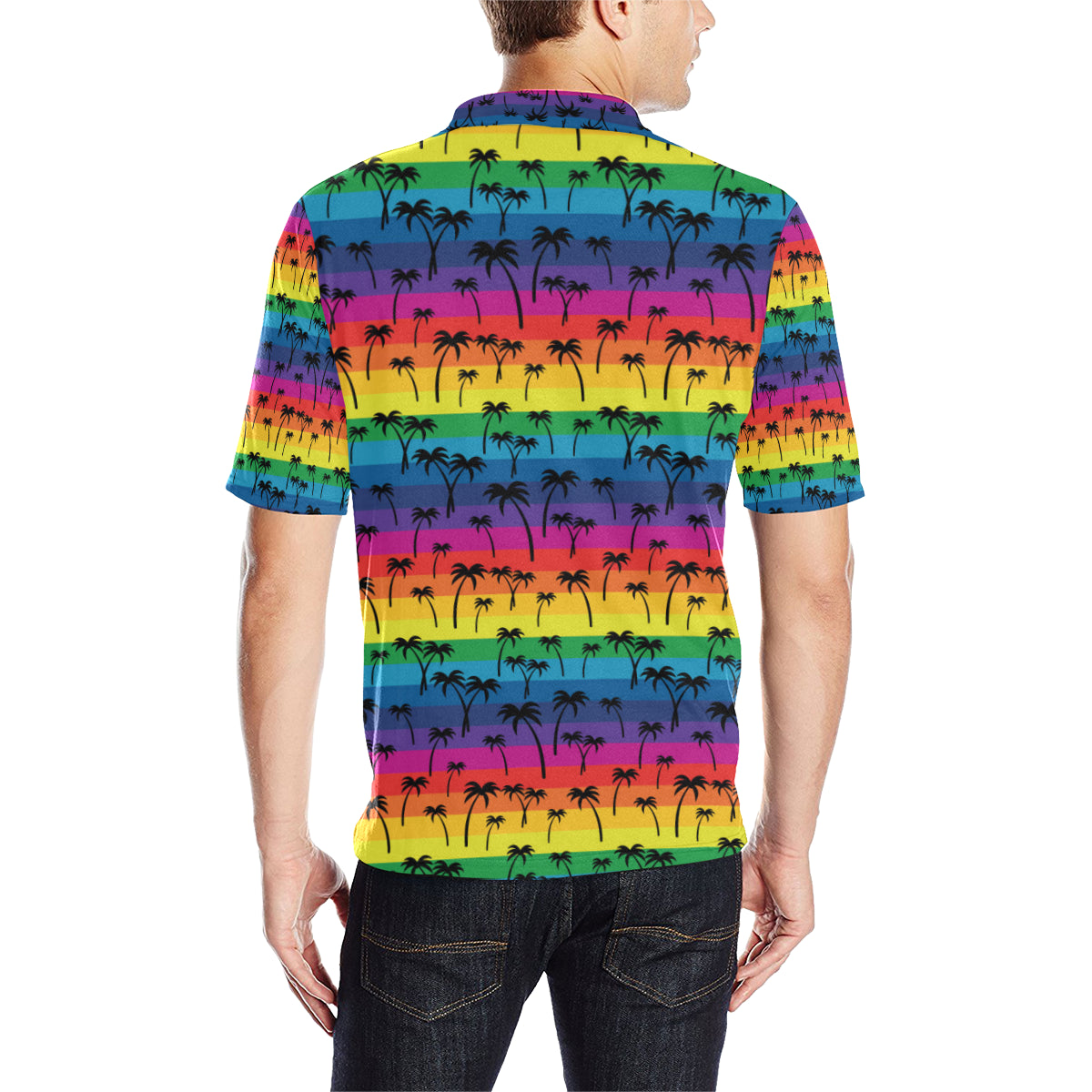 Palm Tree Rainbow Themed Print Men Polo Shirt
