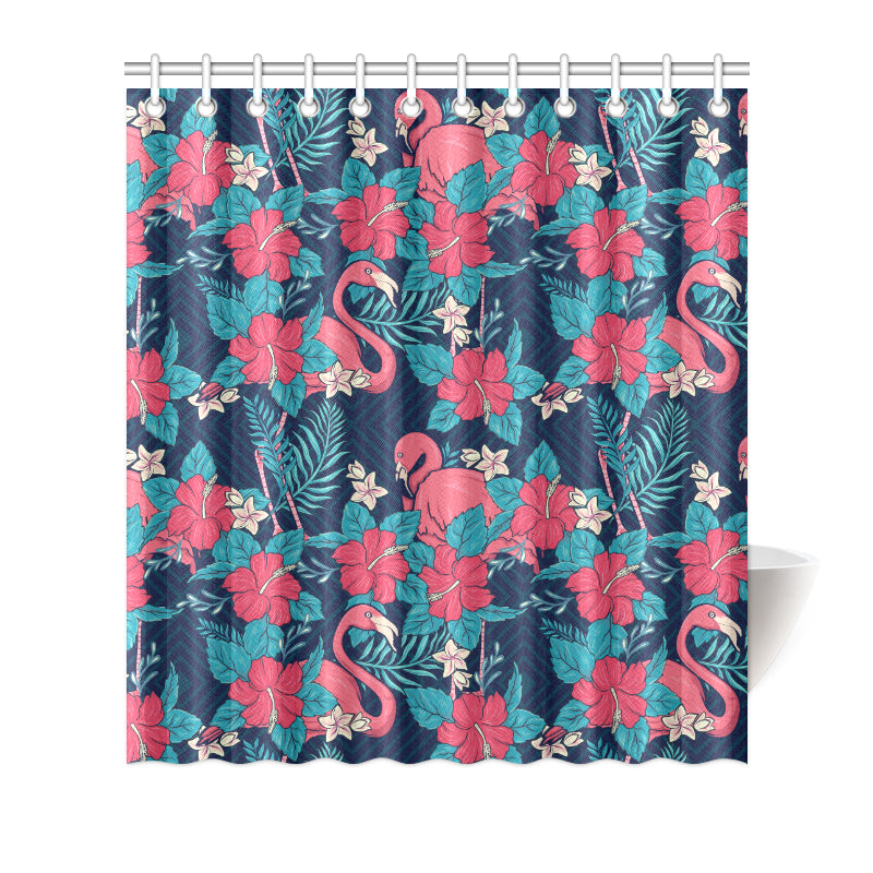 Flamingo Red Hibiscus  Pattern Shower Curtain