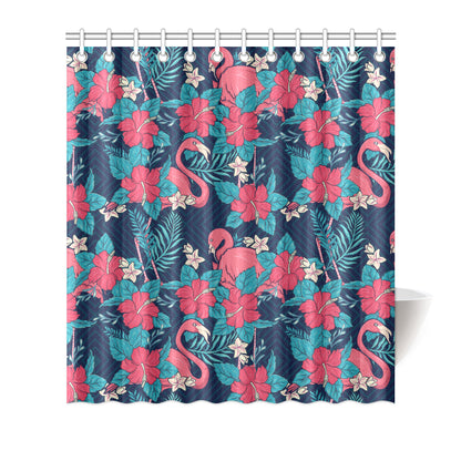 Flamingo Red Hibiscus  Pattern Shower Curtain