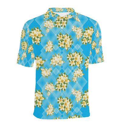 Yellow Plumeria Design Print Pattern Men Polo Shirt