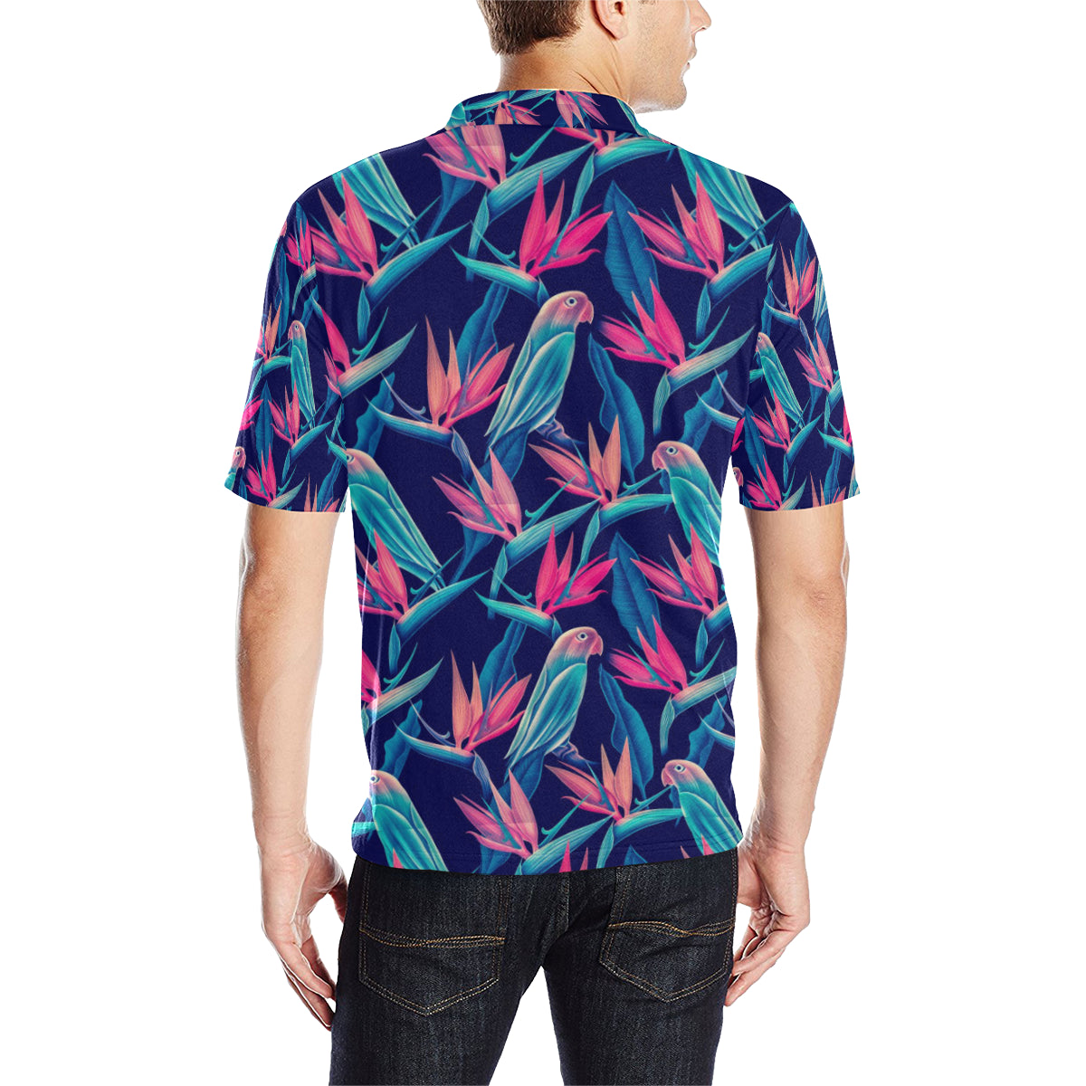 Tropical Flower Pattern Print Design TF024 Men Polo Shirt