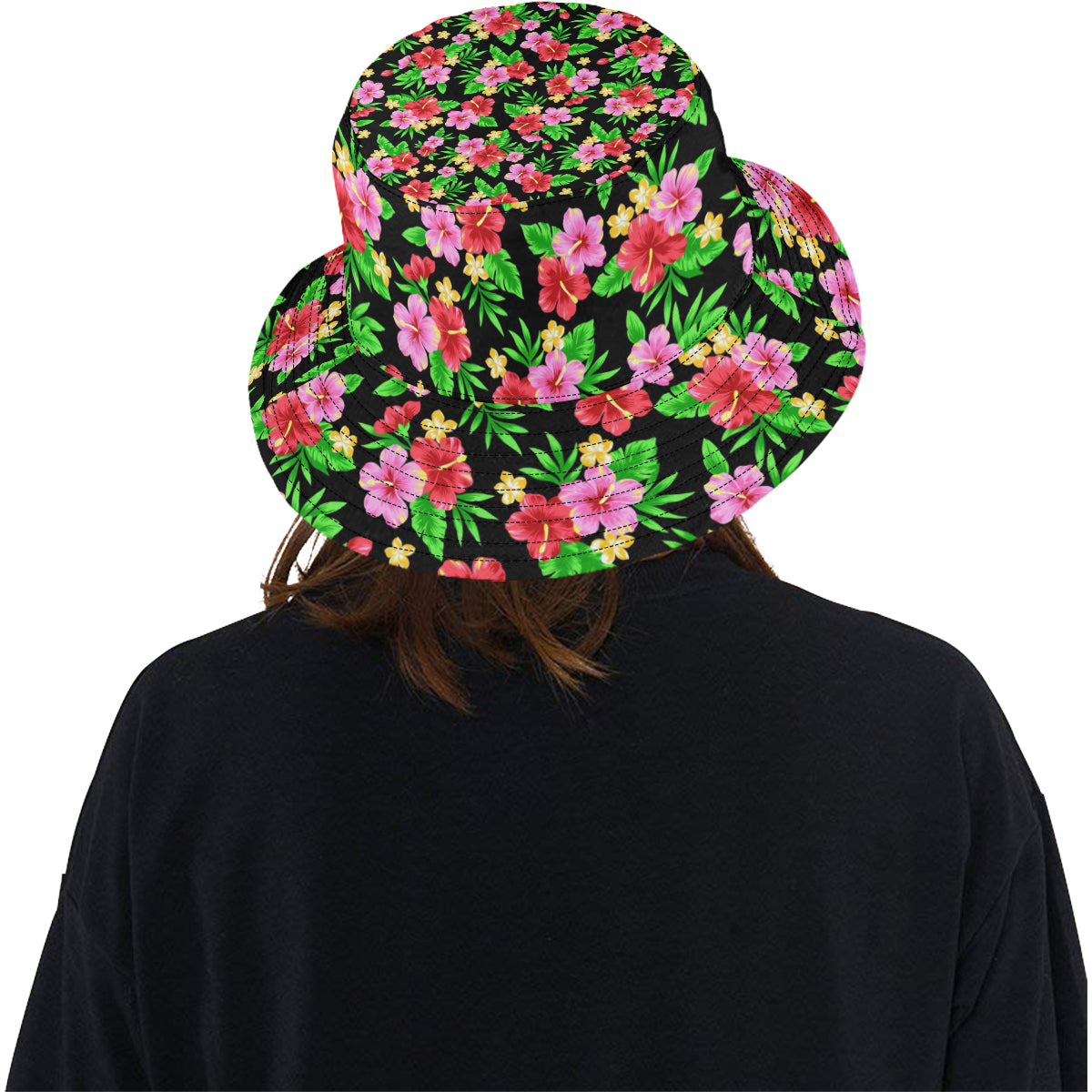 Pink Red Hibiscus Pattern Print Design HB023 Unisex Bucket Hat
