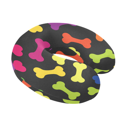Dog Bone Neon Color Pattern Print Design 02 U-Shaped Travel Neck Pillow