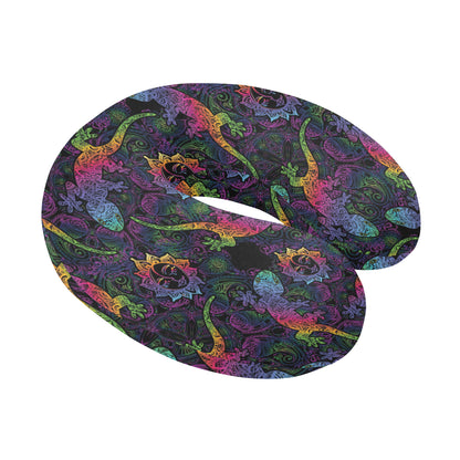 Gecko Rainbow Pattern Print Design 03 U-Shaped Travel Neck Pillow