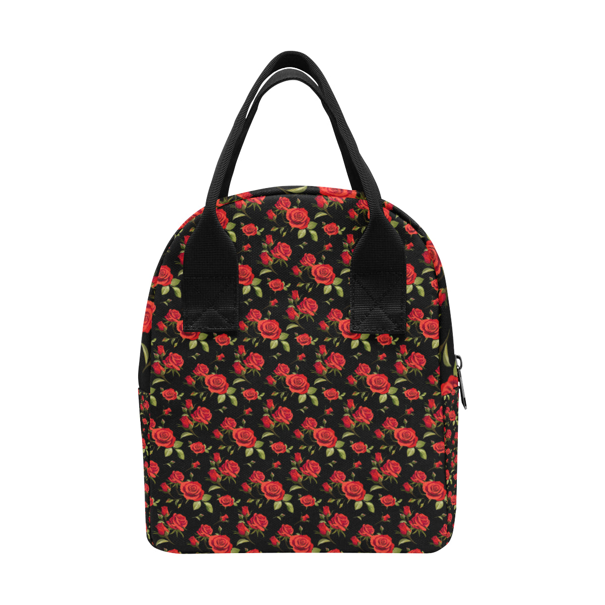 Red Rose Themed Print Insulated Lunch Bag