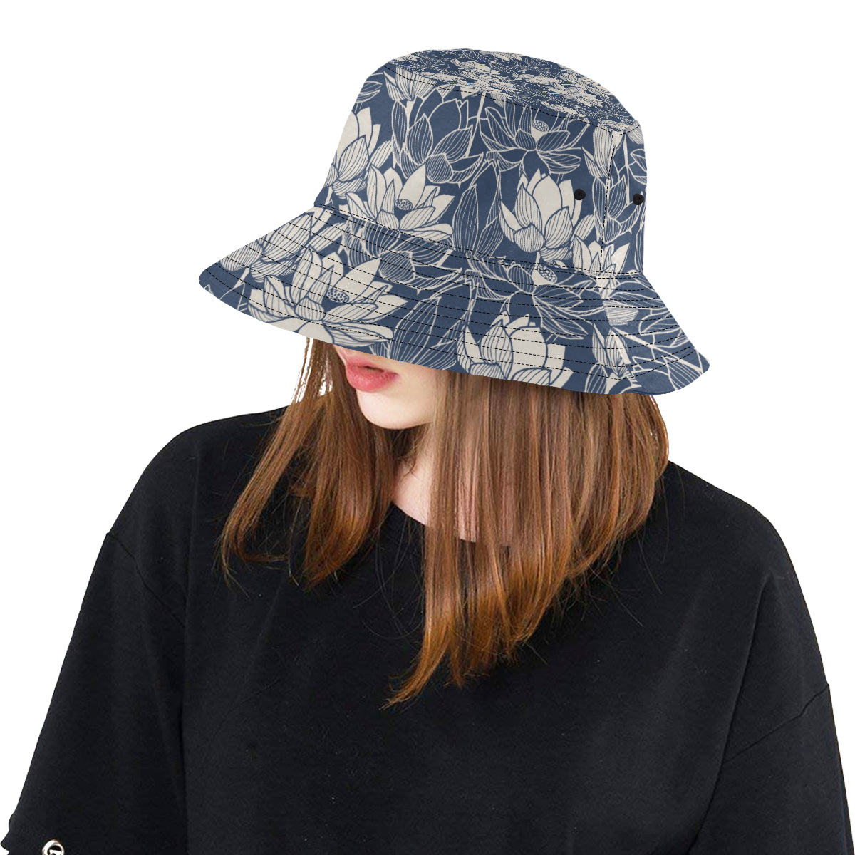 Water Lily Pattern Print Design WL04 Unisex Bucket Hat