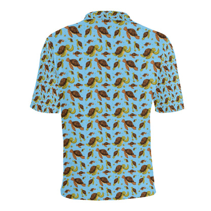 Hello Sea Turtle Print Pattern Men Polo Shirt
