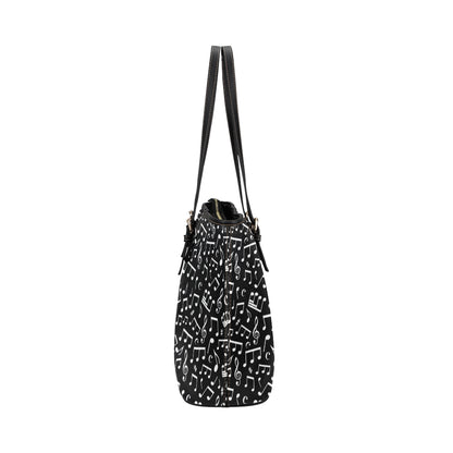 Music Note Black white Themed Print Leather Tote Bag