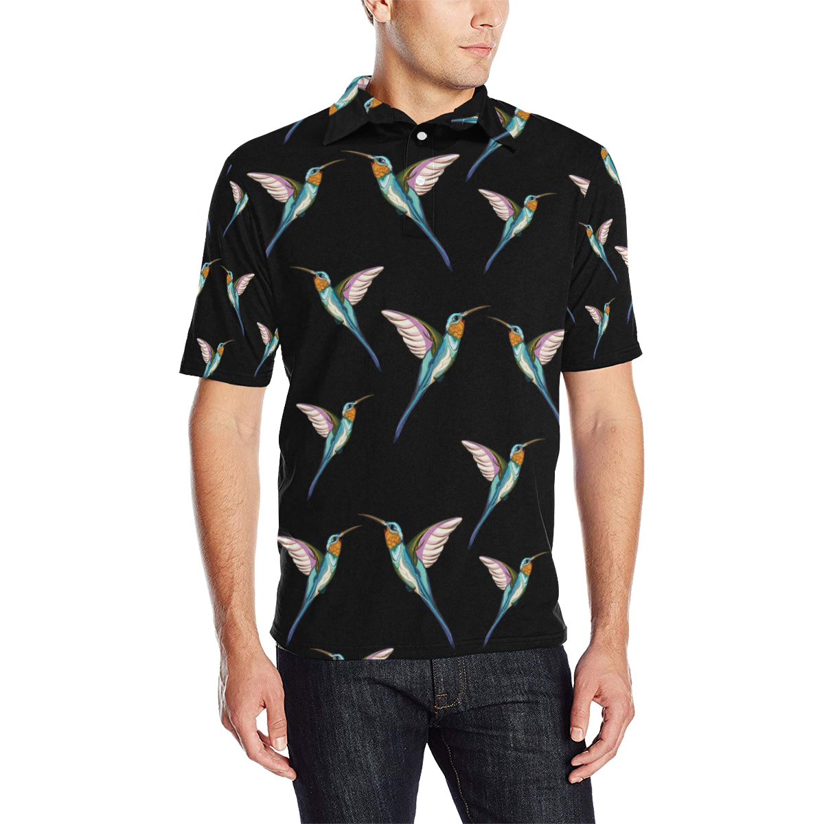 Hummingbird Pattern Print Design 06 Men Polo Shirt