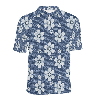 Jean Flower Pattern Print Design 03 Men Polo Shirt