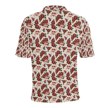 Old School Tattoo Rose Pattern Men Polo Shirt