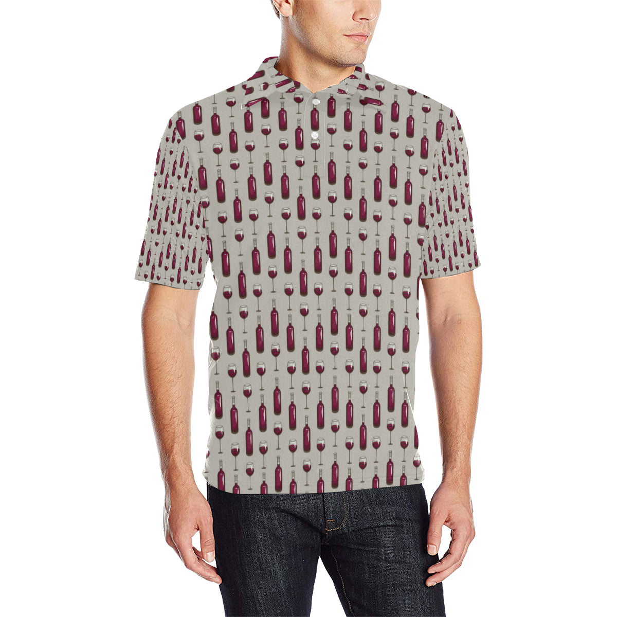 Wine Bottle Pattern Print Men Polo Shirt