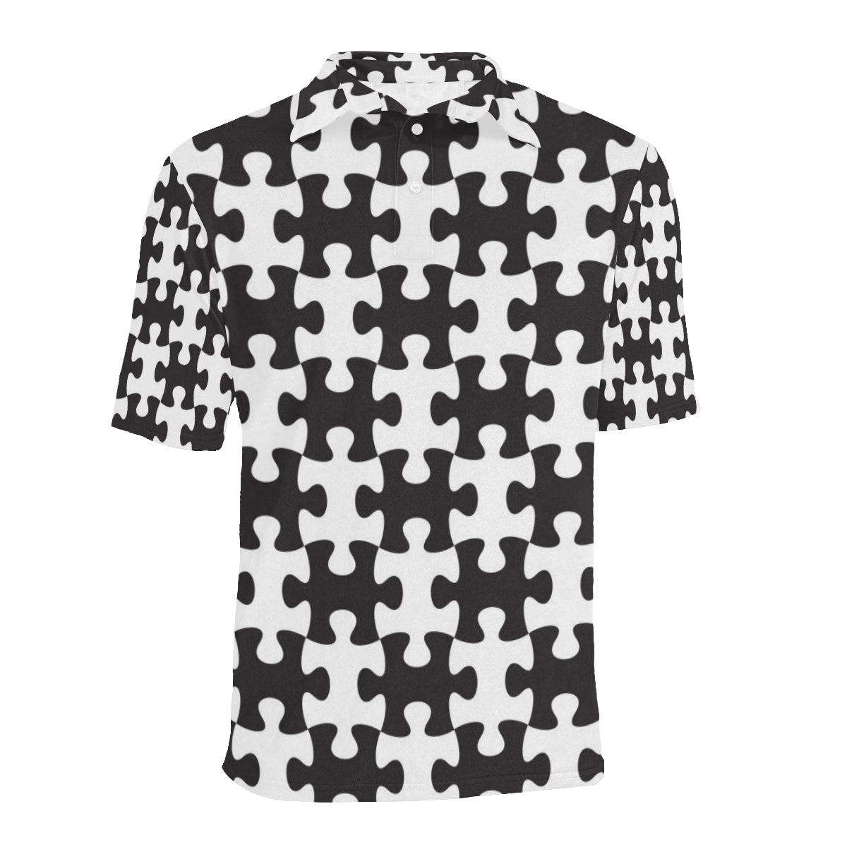 Puzzle Black White Pattern Print Design A02 Men Polo Shirt