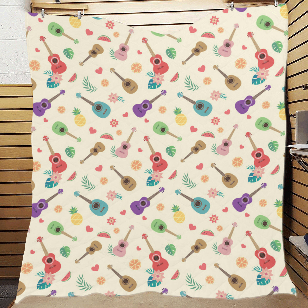 Ukulele Pattern Print Design 01 Premium Quilt
