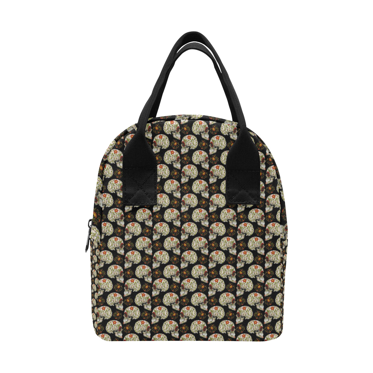 Sugar Skull Flower Design Themed Print Insulated Lunch Bag