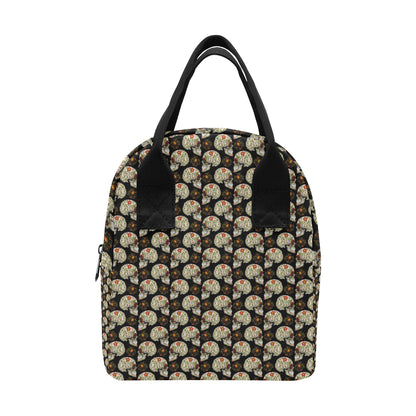 Sugar Skull Flower Design Themed Print Insulated Lunch Bag