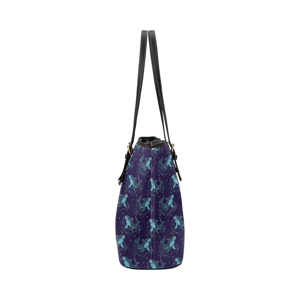 Shark Themed Print Leather Tote Bag