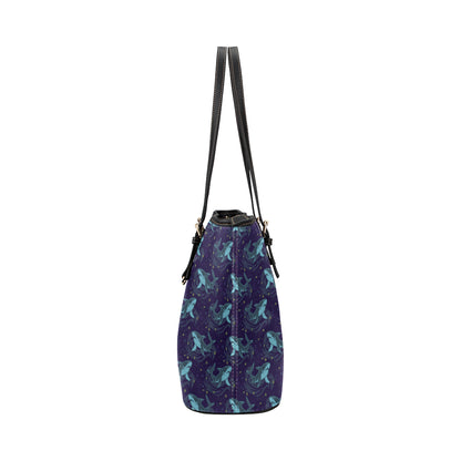 Shark Themed Print Leather Tote Bag