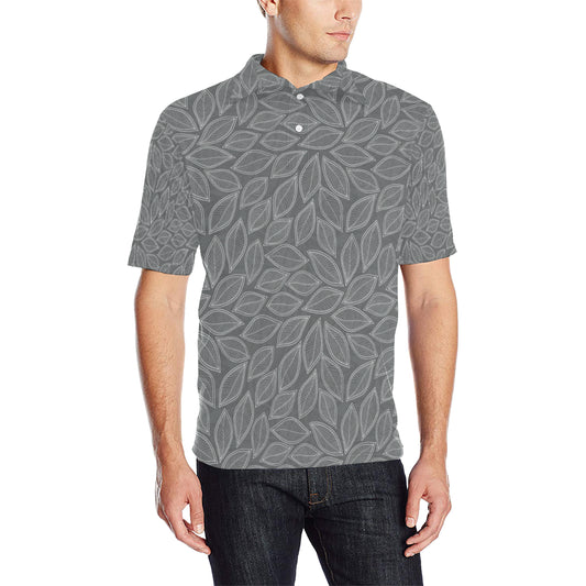 Elm Leave Grey Print Pattern Men Polo Shirt