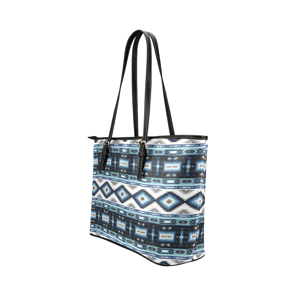 Navajo Dark Blue Print Pattern Leather Tote Bag