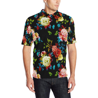 Peony Pattern Print Design PE07 Men Polo Shirt