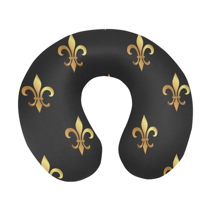 Fleur De Lis Gold Pattern Print Design 03 U-Shaped Travel Neck Pillow
