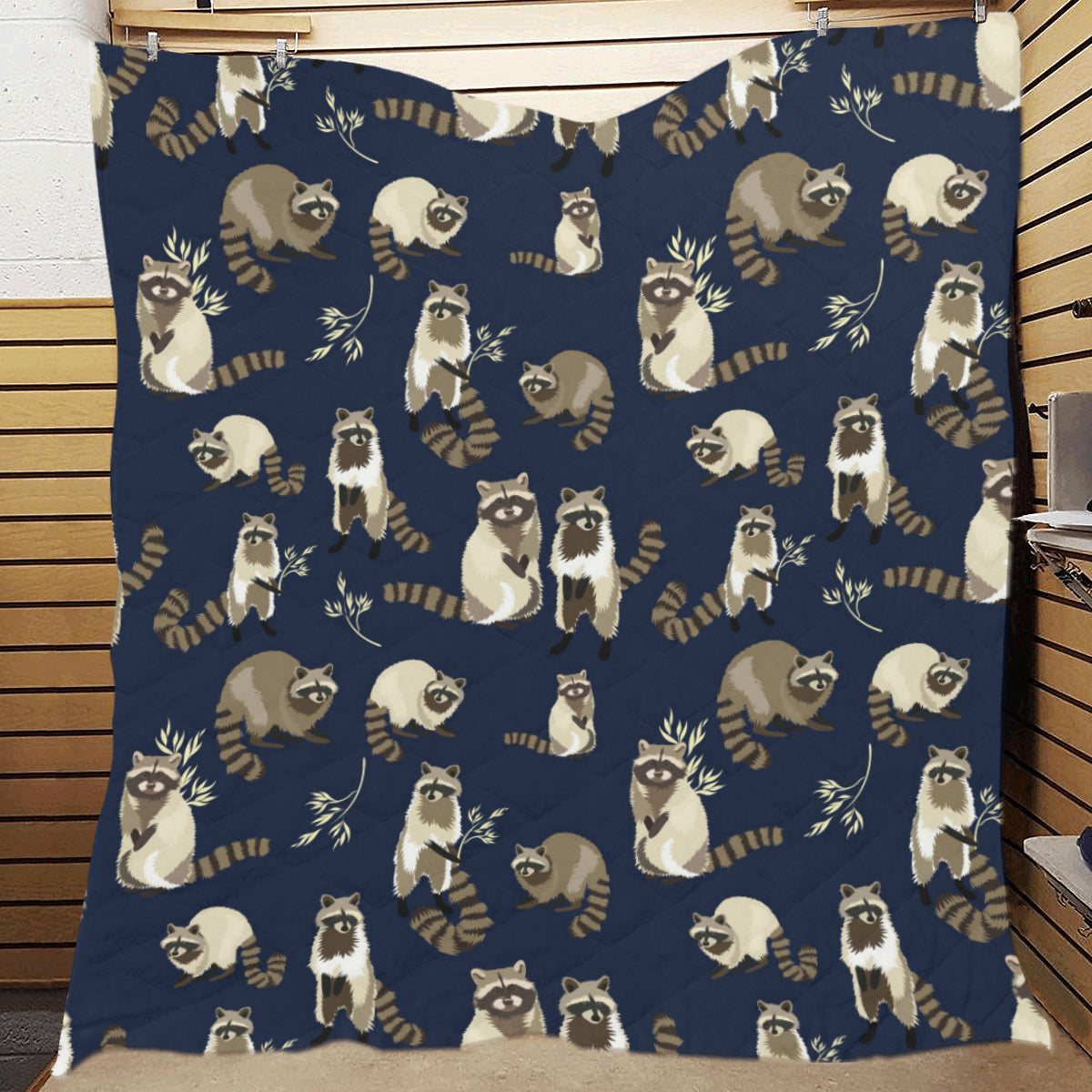 Raccoon Pattern Print Design A06 Premium Quilt