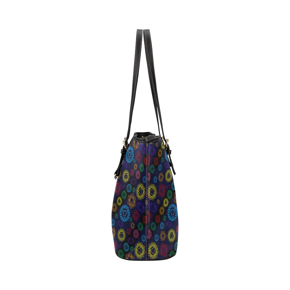 Chakra Colorful Print Pattern Leather Tote Bag