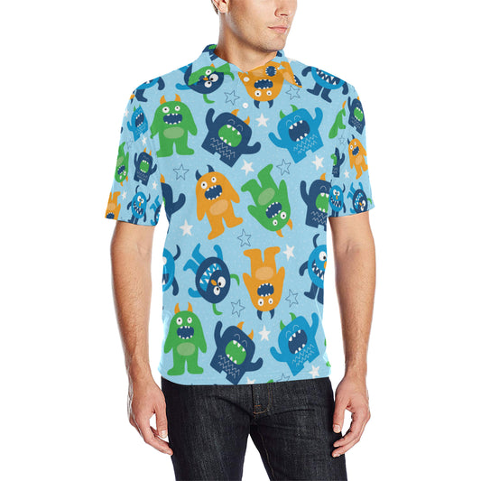 Monster Cartoon Pattern Print Design 04 Men Polo Shirt