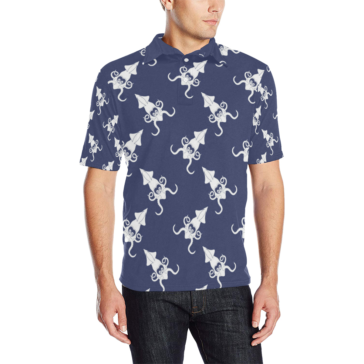 Giant Squid Pattern Print Design 02 Men Polo Shirt