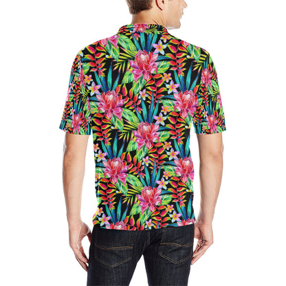 Heliconia Pattern Print Design HL02 Men Polo Shirt
