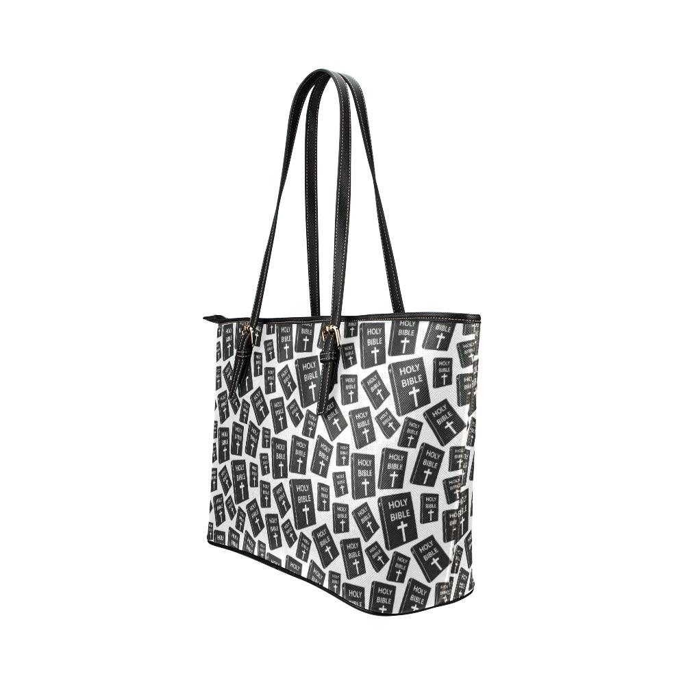 Christian Holy Bible Book Pattern Leather Tote Bag