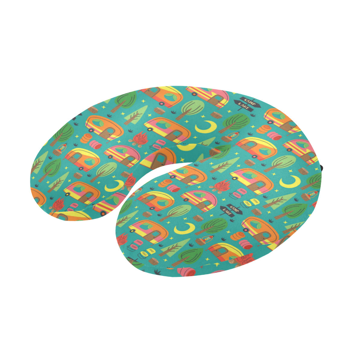 Camping Camper Pattern Print Design 05 U-Shaped Travel Neck Pillow