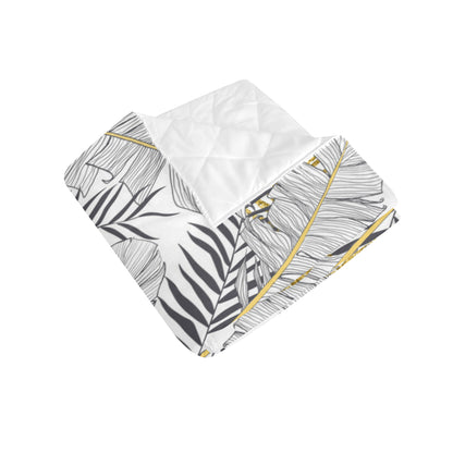 Gold Glitter Tropical Palm Leaves Premium Quilt