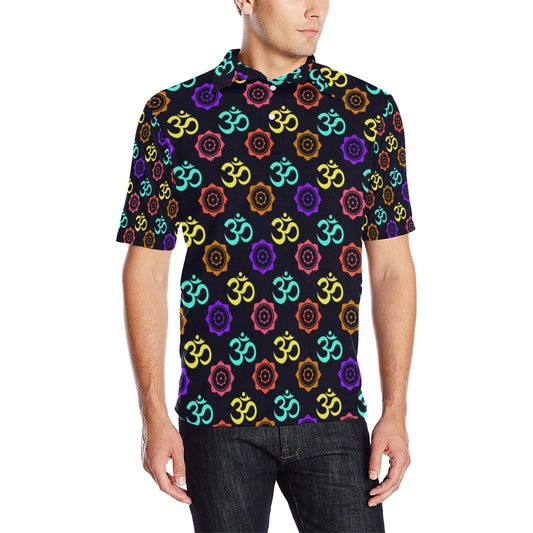 Chakra OM Print Pattern Men Polo Shirt