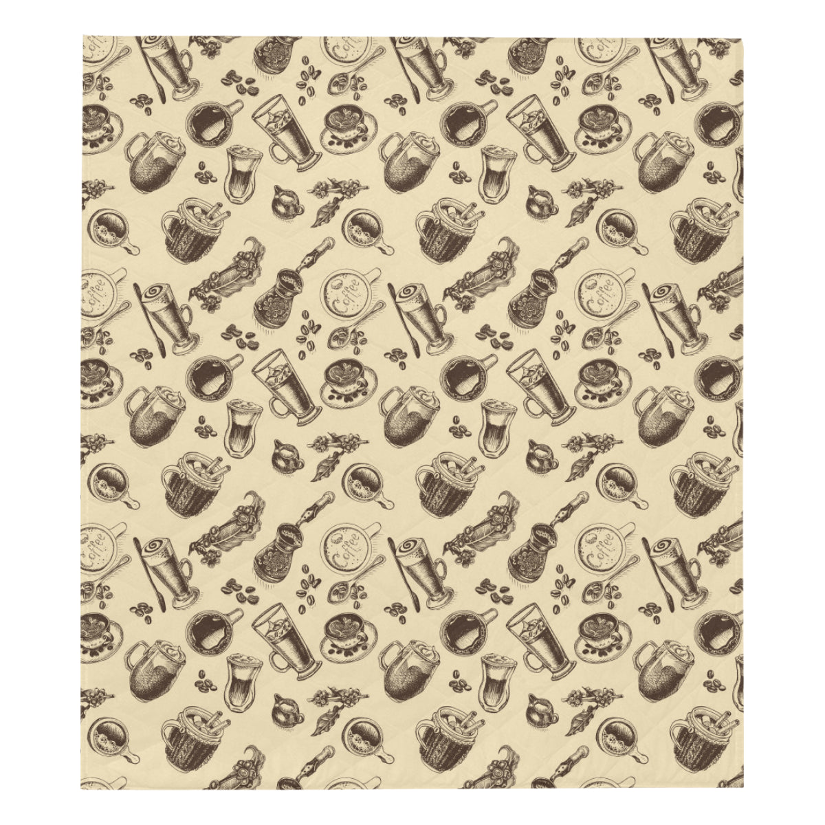 Coffee Pattern Print Design 05 Premium Quilt